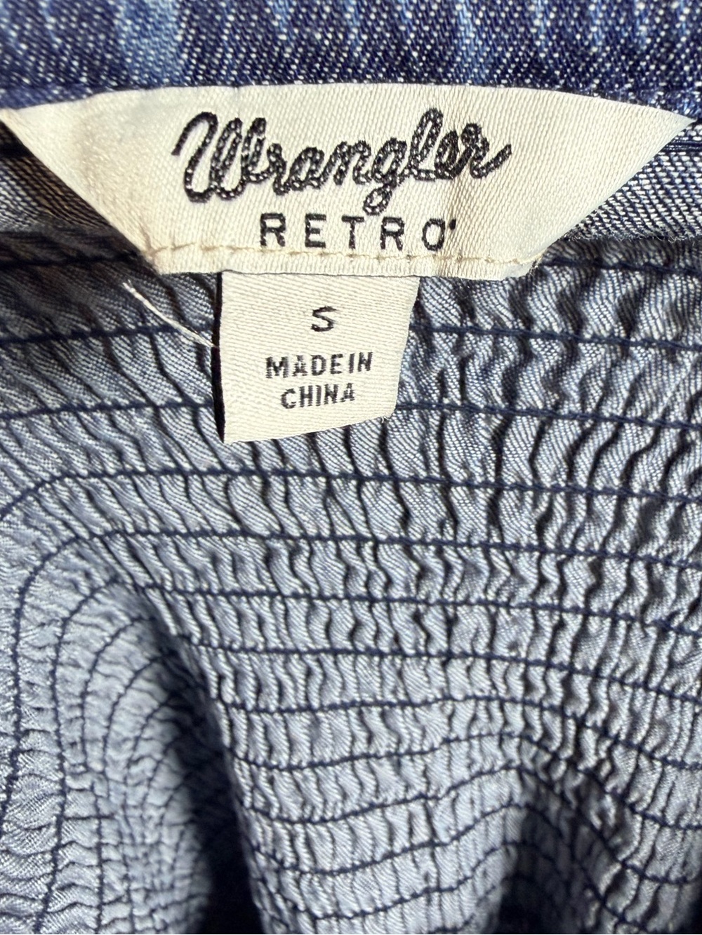 Wrangler Retro Denim Smocked Mini Dress Long Sleeve Blue Size Small - Picture 6 of 6